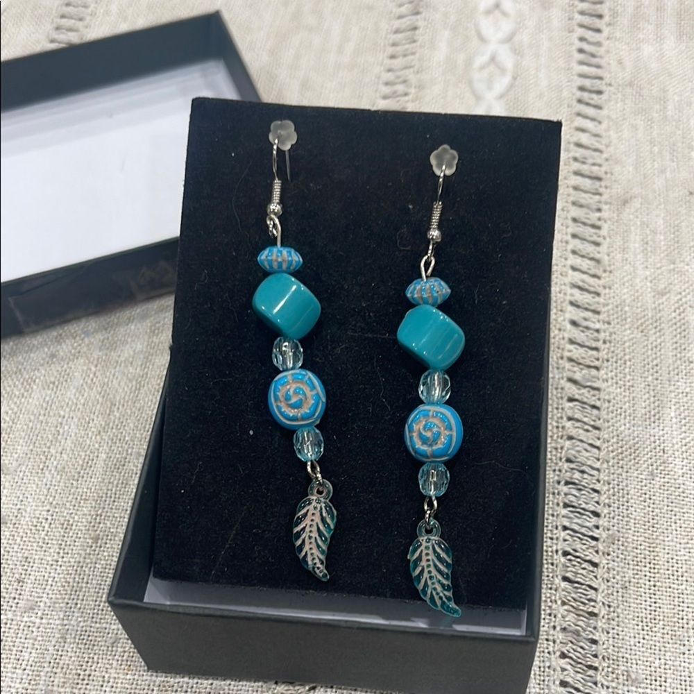 Handmade Boho style Turquoise Blue Beaded Earrings